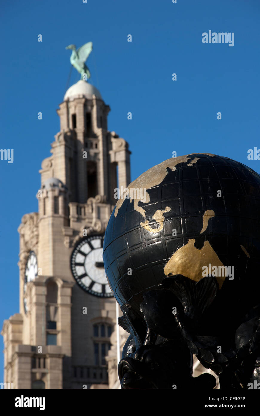 Liverbirds on top of the Royal Liver Building on the waterfront in