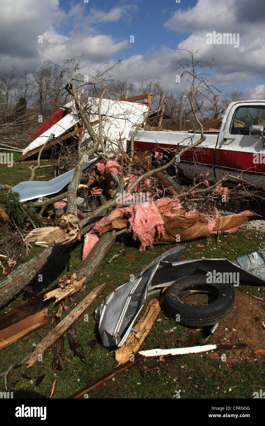 Tornado damage town Moscow Ohio storm Stock Photo