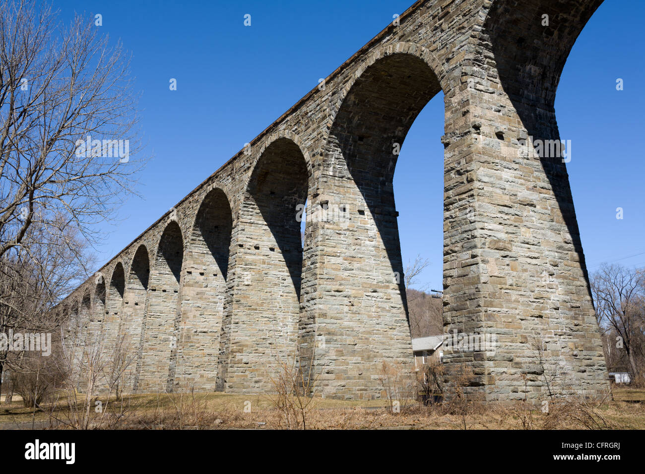 Starrucca Viaduct, 1848 stone arch bridge still in use, northern Pennsylvania Stock Photo