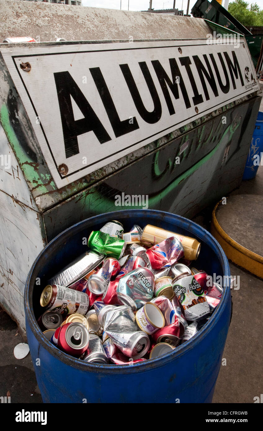 Aluminum cans at a recycling dropoff and processing center in Austin