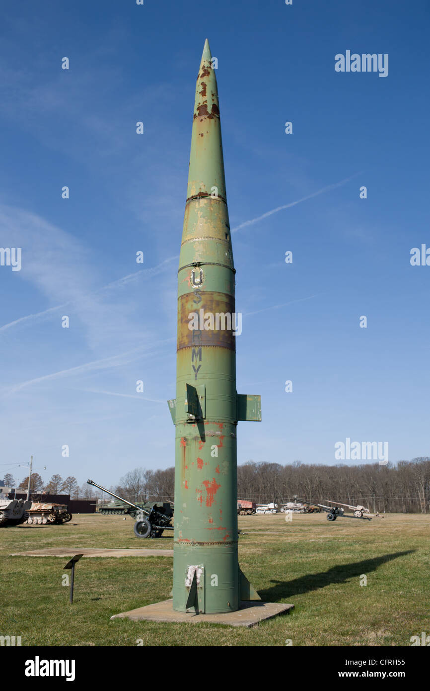 A rusting Pershing rocket at the former US Army Ordnance Museum, Aberdeen Proving Grounds, Aberdeen, Maryland Stock Photo
