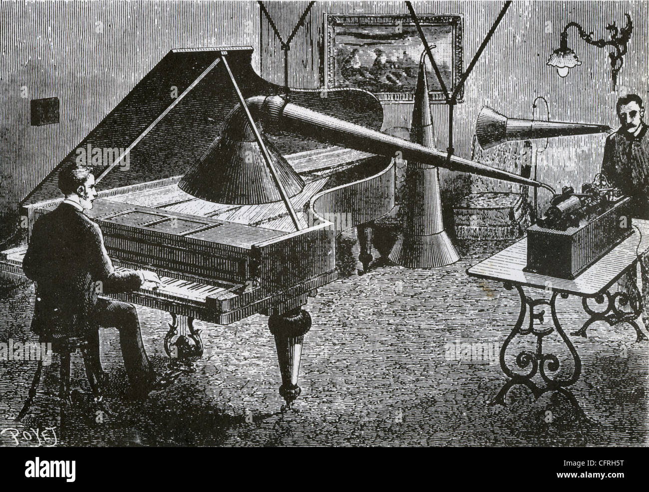 PIANO RECORDING using one of Thomas Edisons's cylinder machines about 1900 Stock Photo