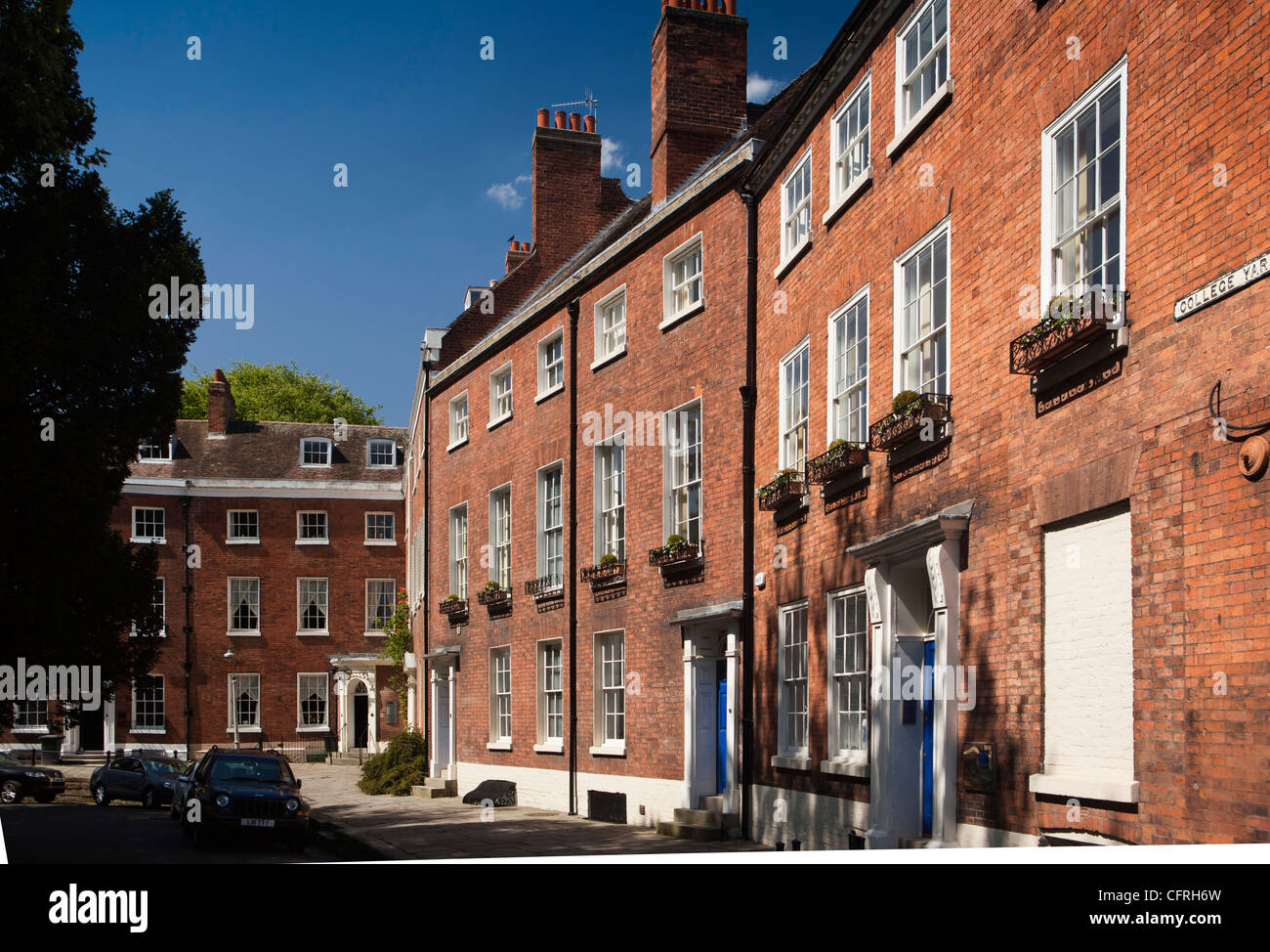 UK, England, Worcestershire, Worcester Cathedral College Yard, regency houses and offices Stock Photo