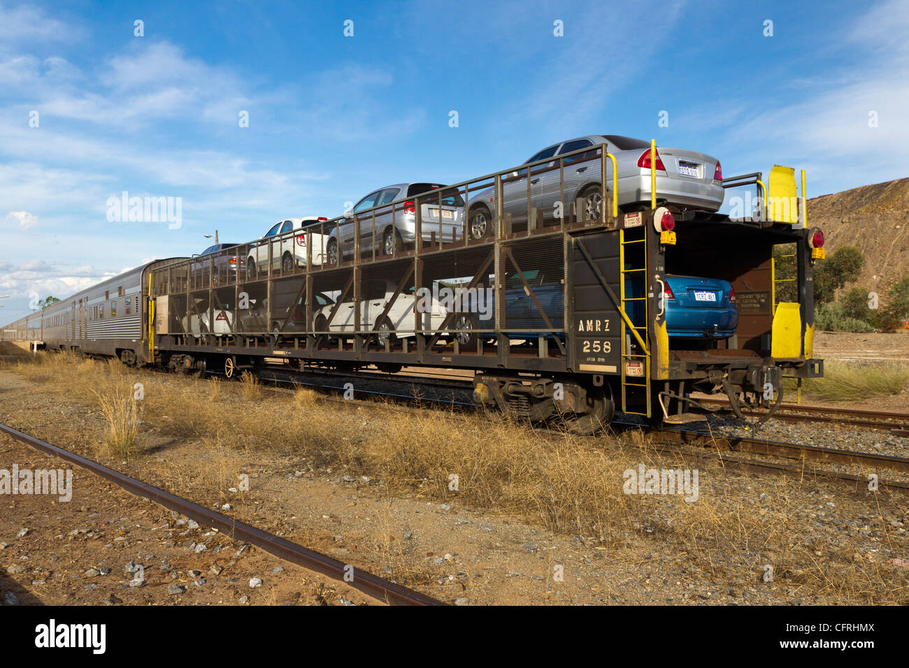 India Pacific car carrier at Broken Hill Stock Photo Alamy