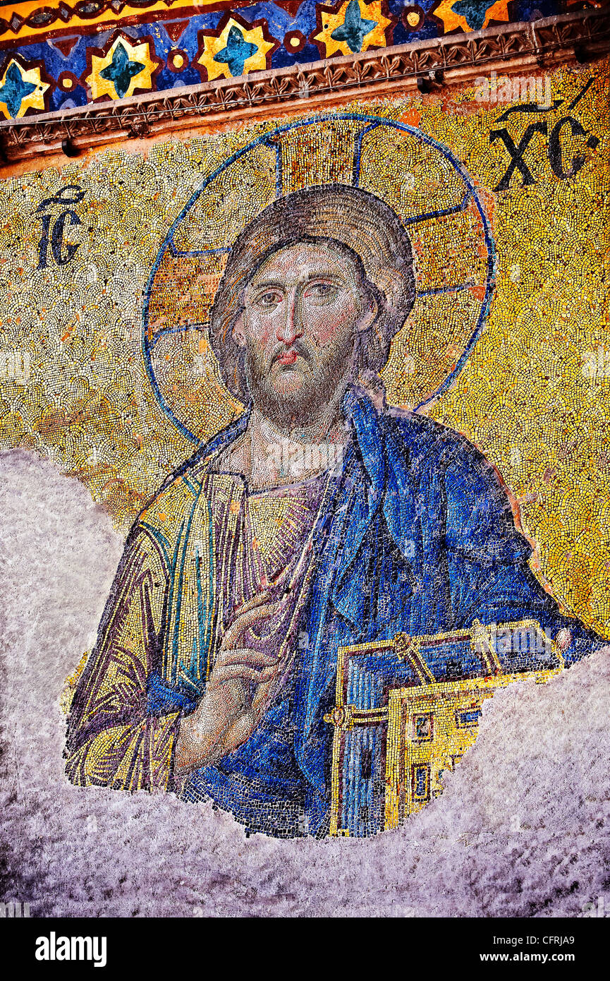 Byzantine mosaic of Christ Pantocrator,  Church of the Holy Wisdom ( Hagia Sophia Ayasofya ) Istanbul Turkey Stock Photo