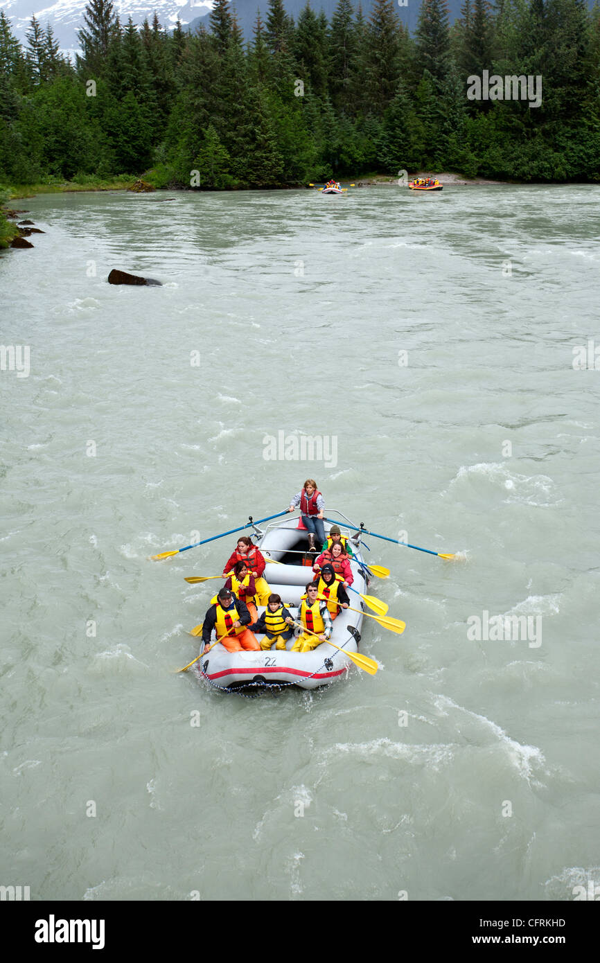 Tourists rafting in the Mendenhall river. Juneau. Alaska. USA Stock