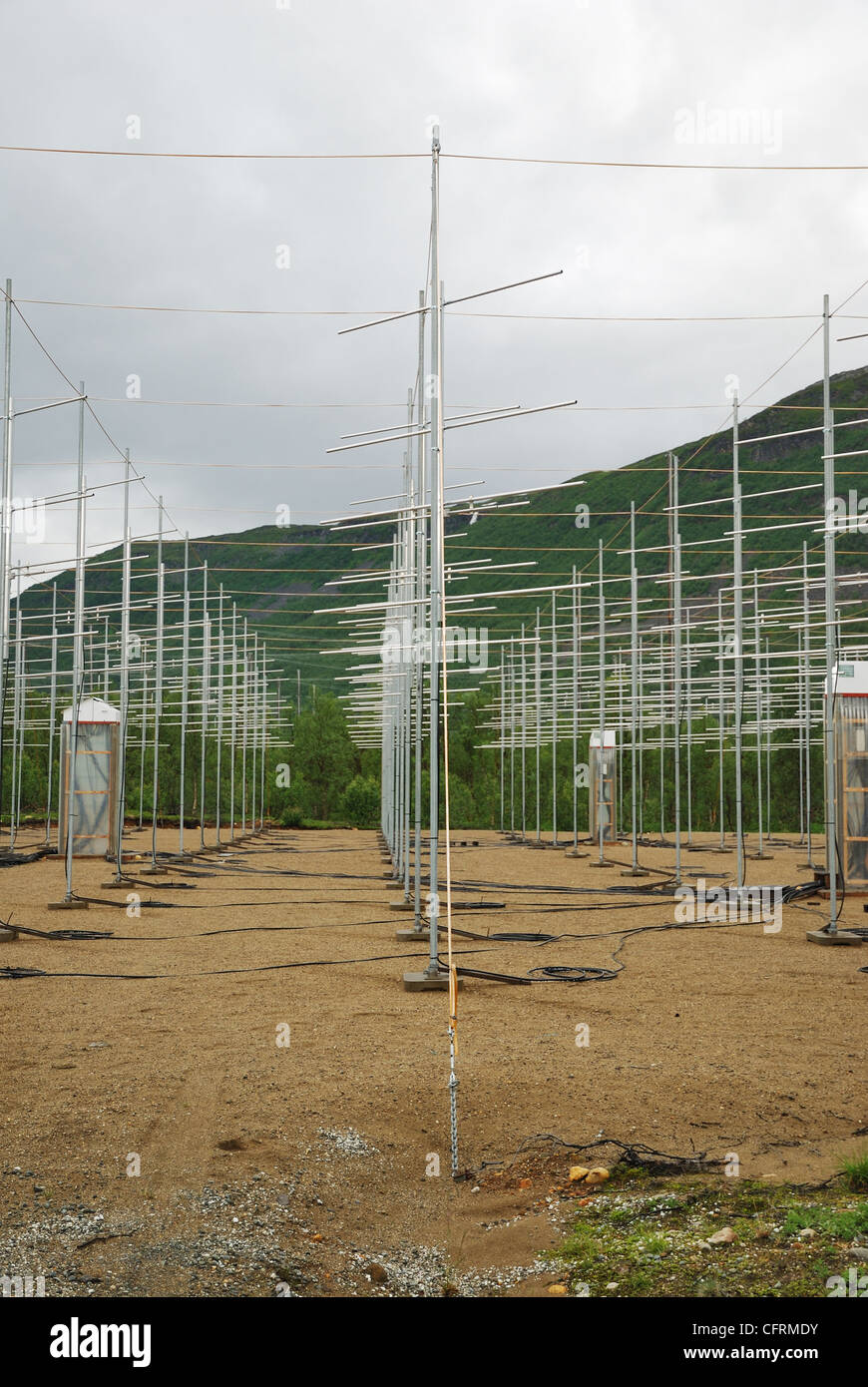 Field of antennas in Norwegian mountains. Stock Photo