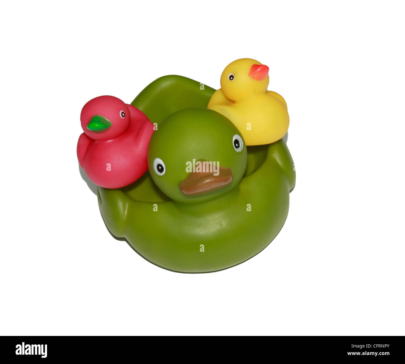 A cut out showing baby bath toys of a mother duck and ducklings Stock Photo