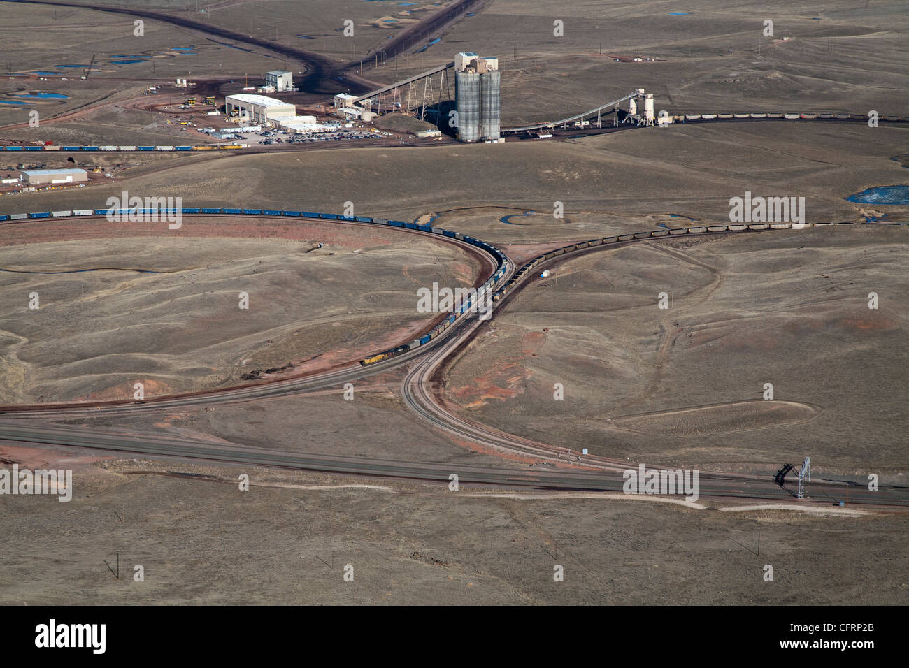 Coal Train Loading Facility in Wyoming's Powder River Basin Stock Photo