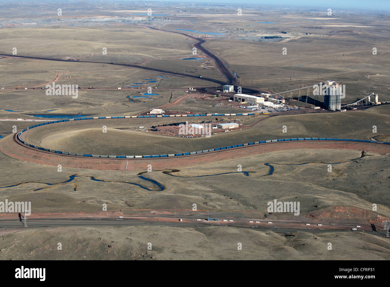 Coal Train Loading Facility in Wyoming's Powder River Basin Stock Photo