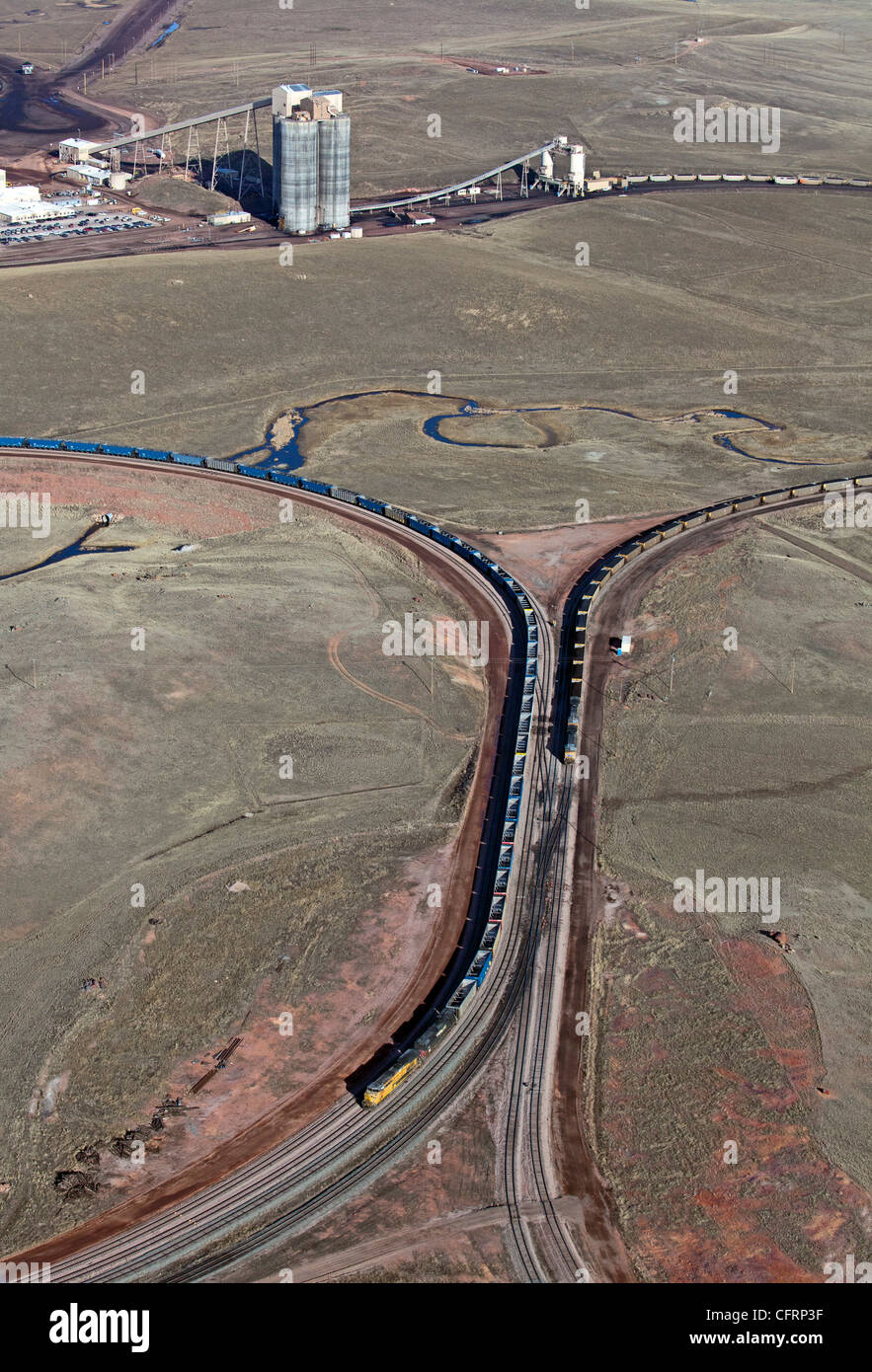 Coal Train Loading Facility in Wyoming's Powder River Basin Stock Photo