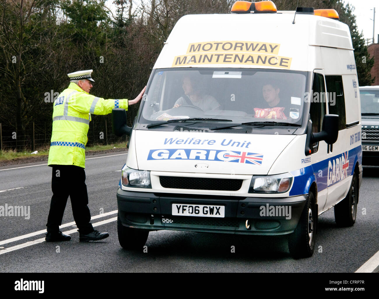 A traffic Police Officer from Lothian and Borders Police Force carrying out spot checks on the A1 Stock Photo