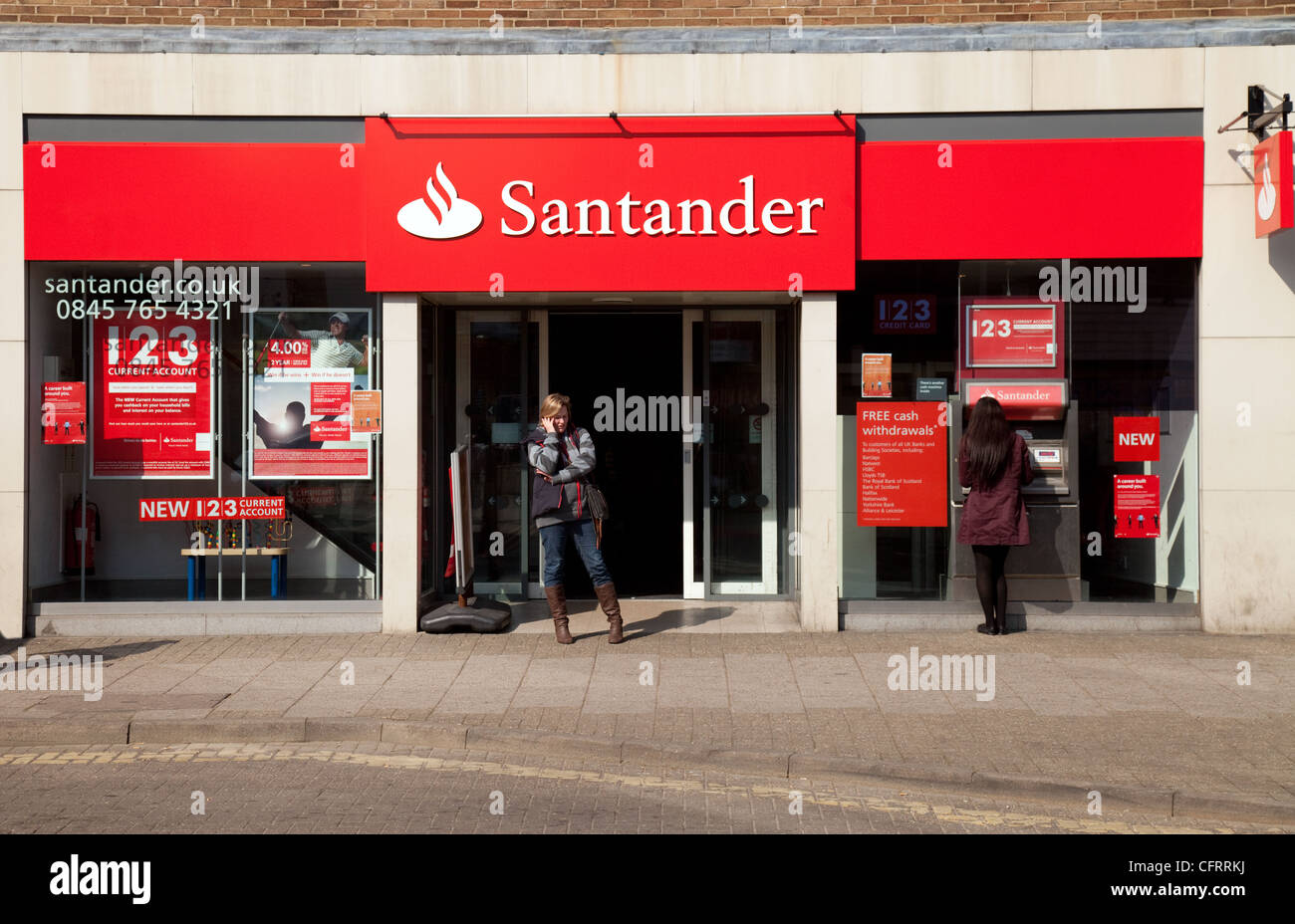 People outside the Santander Bank, Newmarket, Suffolk UK Stock Photo