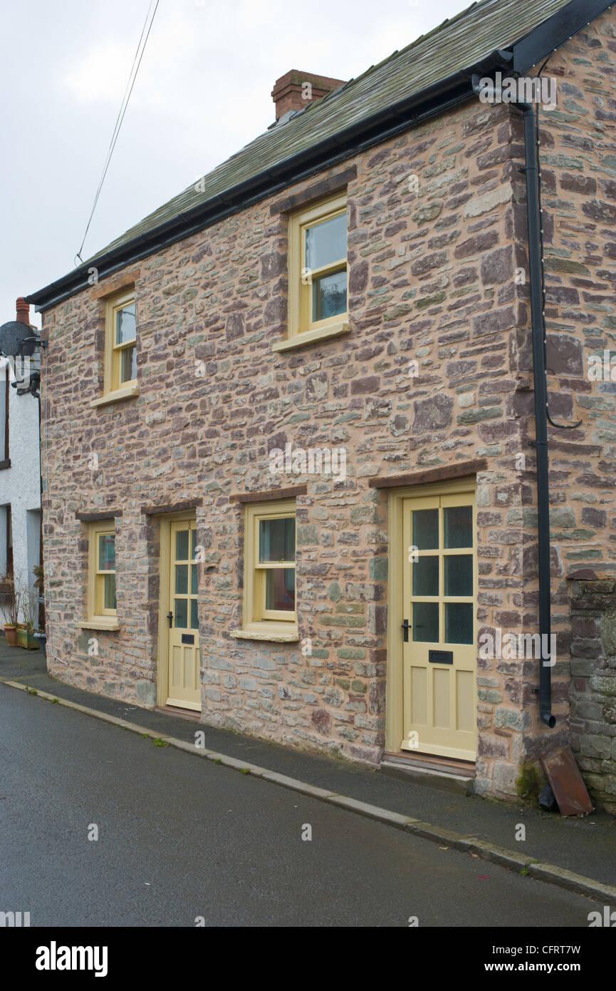 Pair of renovated semi detached cottages in Talgarth Powys Wales UK Stock Photo