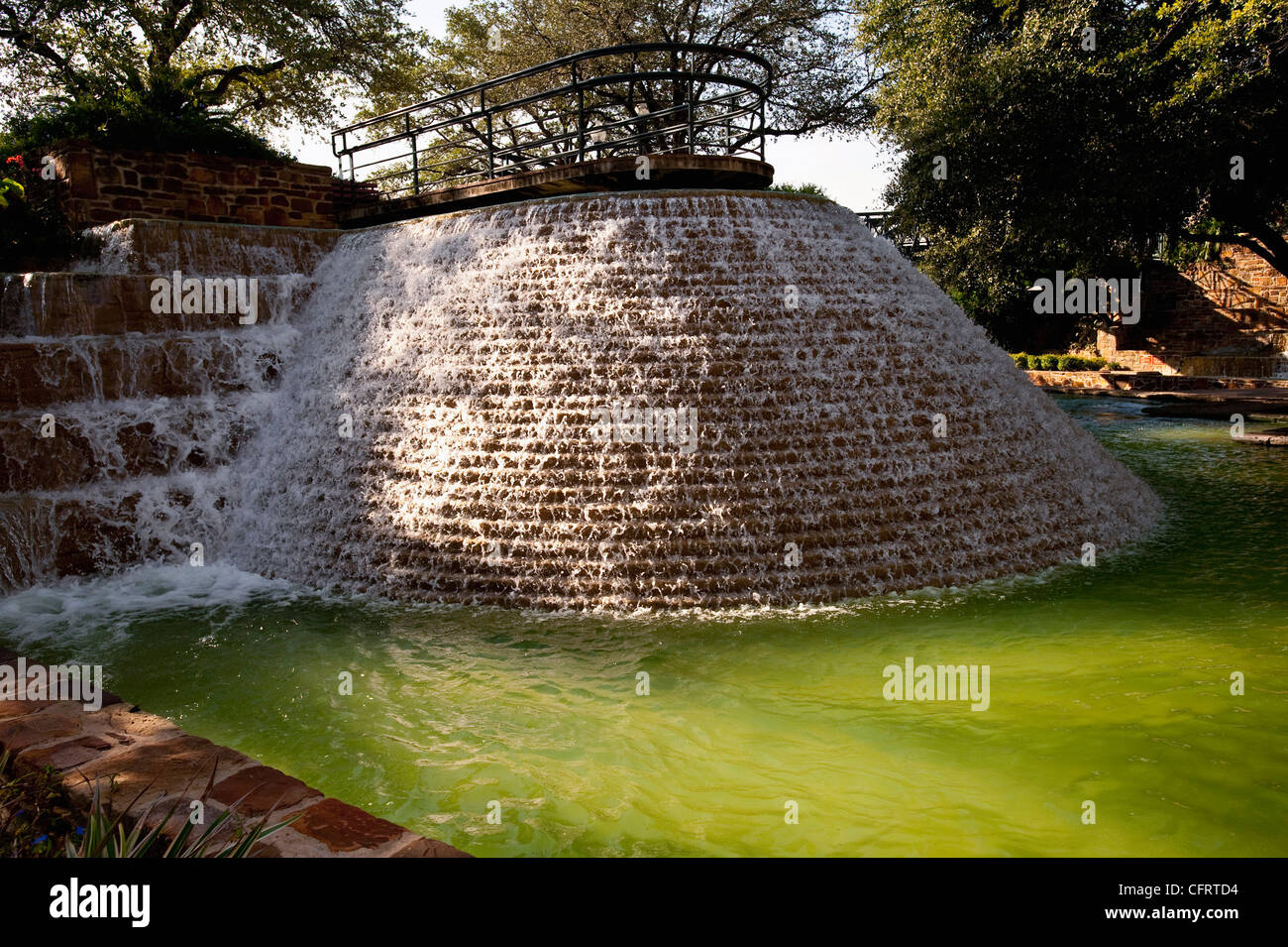 USA, Texas, San Antonio, HemisFair Park, Stone Fountain and Pool