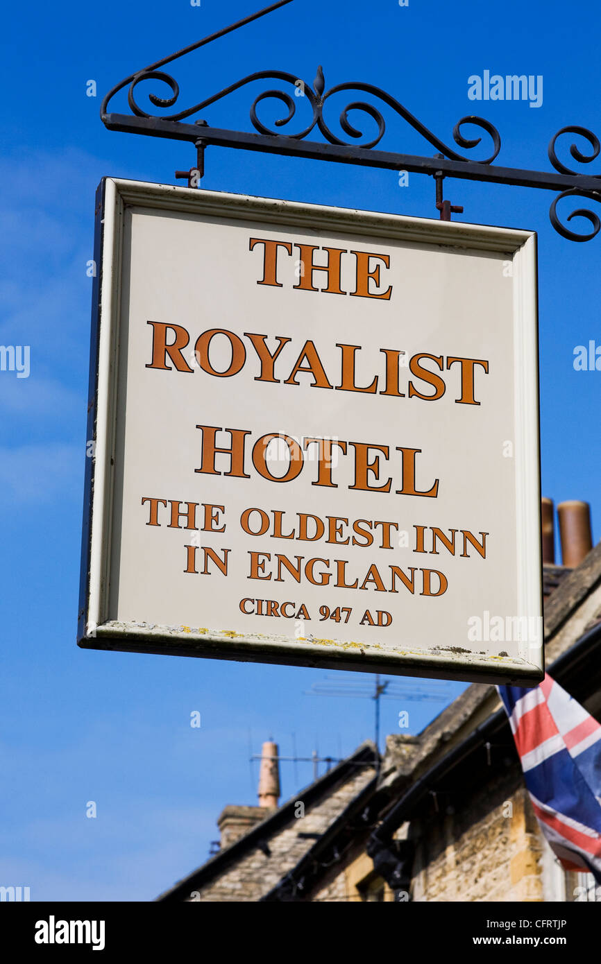 The Royalist Hotel sign, Stow on the Wold. Stock Photo