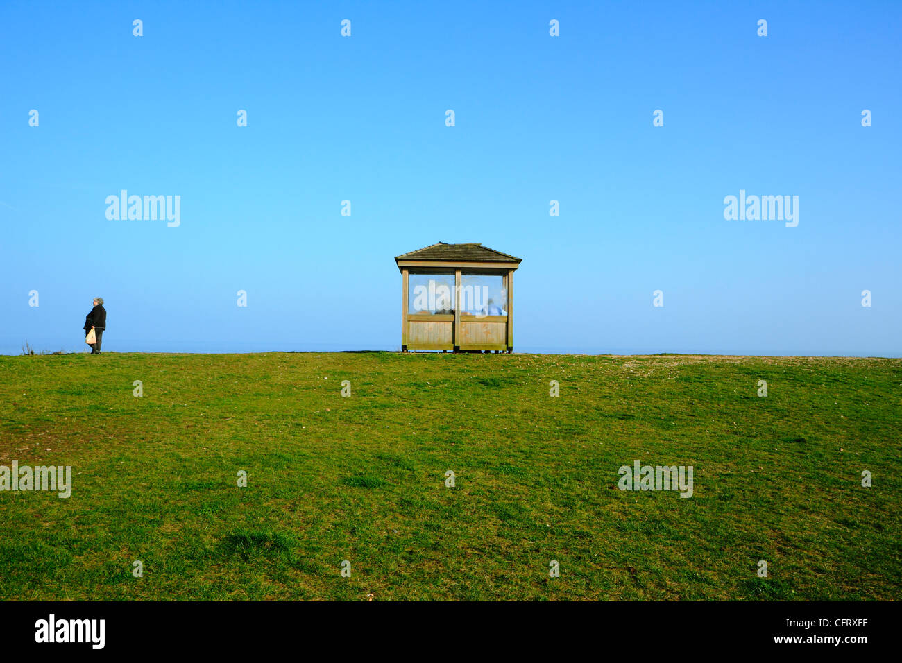 Shelter on seafront, Greatstone, Kent Stock Photo Alamy