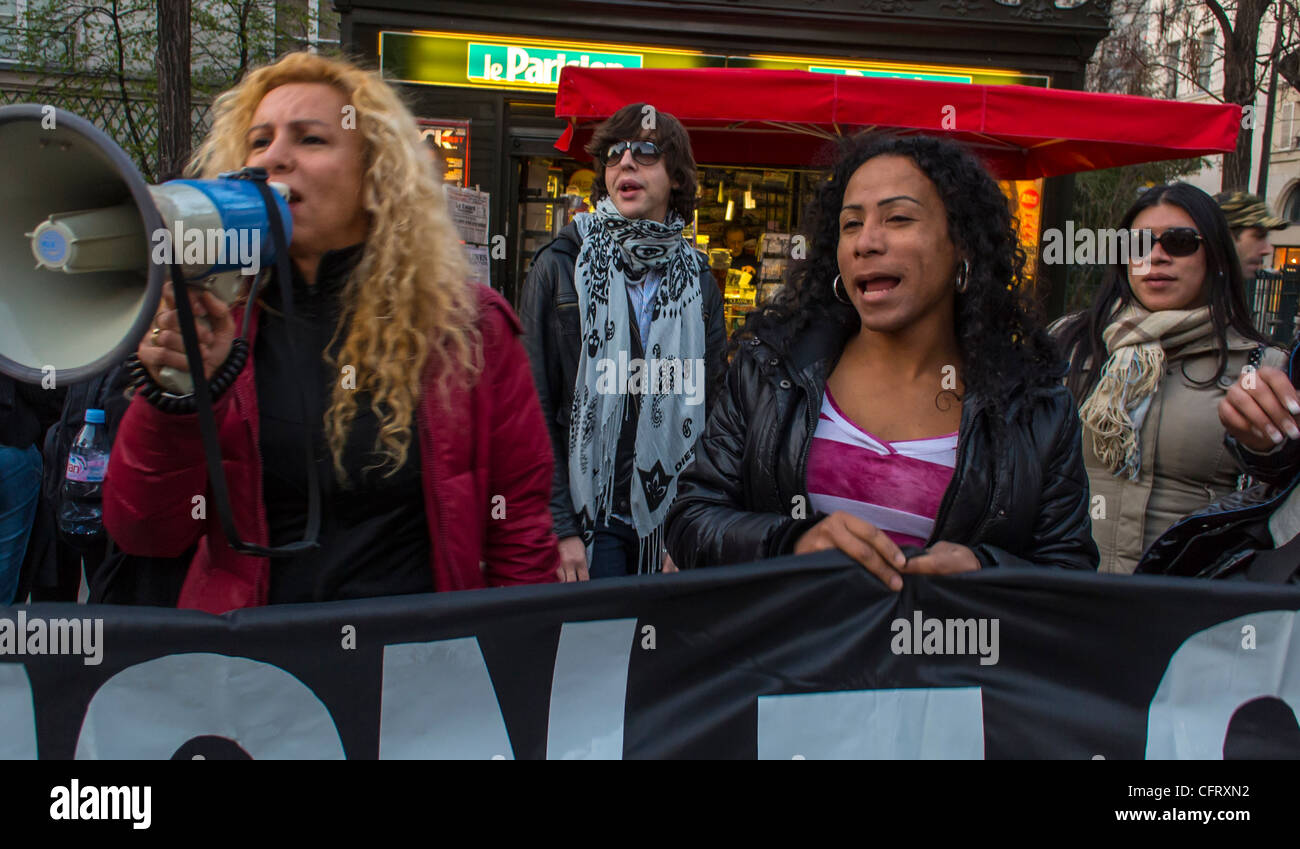transgender prostitute Paris, France, Group Women, Brazilian Trans People & Prostitutes, Sex  Workers, Protest against Anti-Prostitution Law, Street, Giovanna Rincon  (Acceptess Transgenres) europe migrants with Megaphone, immigrants sex  work, trans rights protest, transgender ...