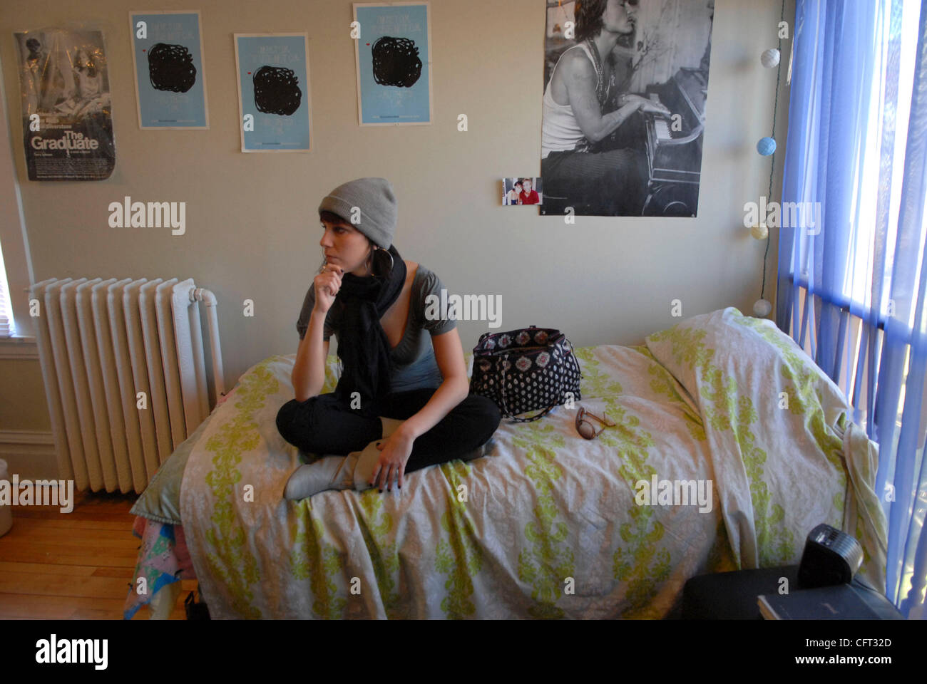 Dec 06, 2006 - St. Paul, MN, USA - Sober House - EMILY KONKLER sits on her bed in a room she shares with another resident of a St Paul Sober Living sober house..She has since left the sober house and is now attending Hamline University. Stock Photo