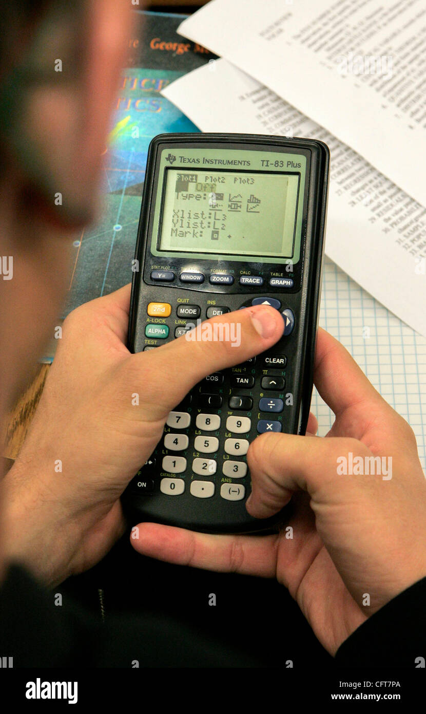 December 14, 2006, Escondido, California, USA Detail view of graphing calculator being used by student ANDREW PHAIR as he studies for his A.P. Statistics Class final exam coming next week photo by Charlie Neuman/San Diego Union-Tribune/Zuma Press. copyright 2006 San Diego Union-Tribune Stock Photo