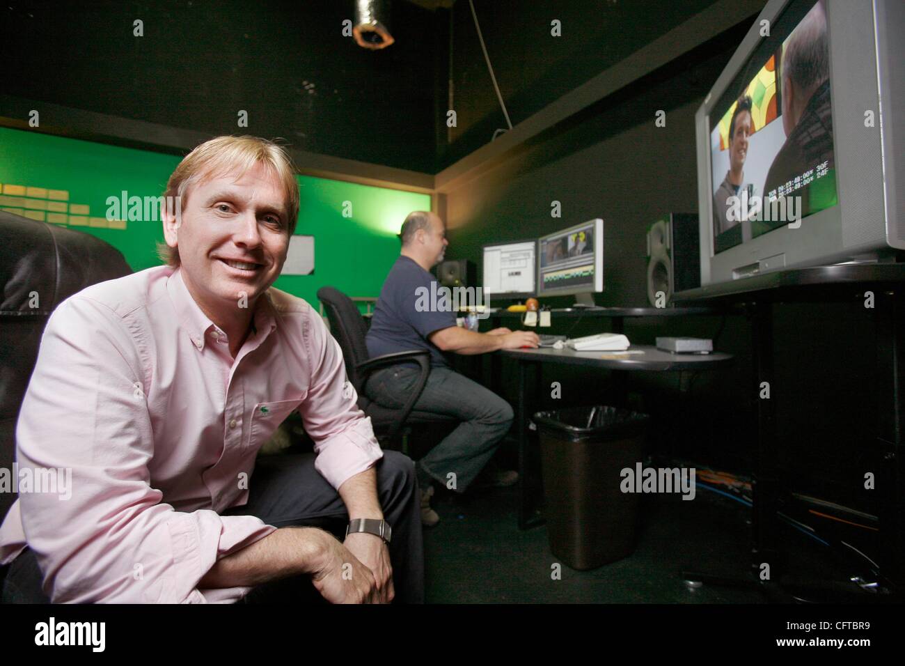 Film director Del Shores who created 'Sordid Lives' play, film and now a new television series by the same name, is photographed at editing room at the Post Group in Hollywood.   (Photo by Ringo Chiu / Zuma Press) Stock Photo