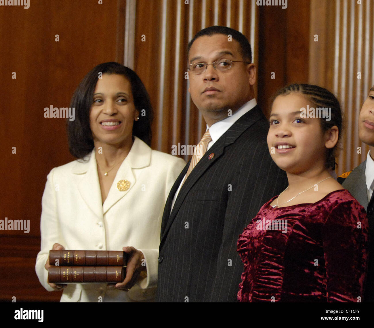 Jan 04, 2007 - Washington, DC, USA - KEITH ELLISON, the first Muslim to serve in the United States Congress, is sworn into office by Speaker of the House Nancy Pelosi. Ellison's family joined him for his swearing in ceremony. Stock Photo
