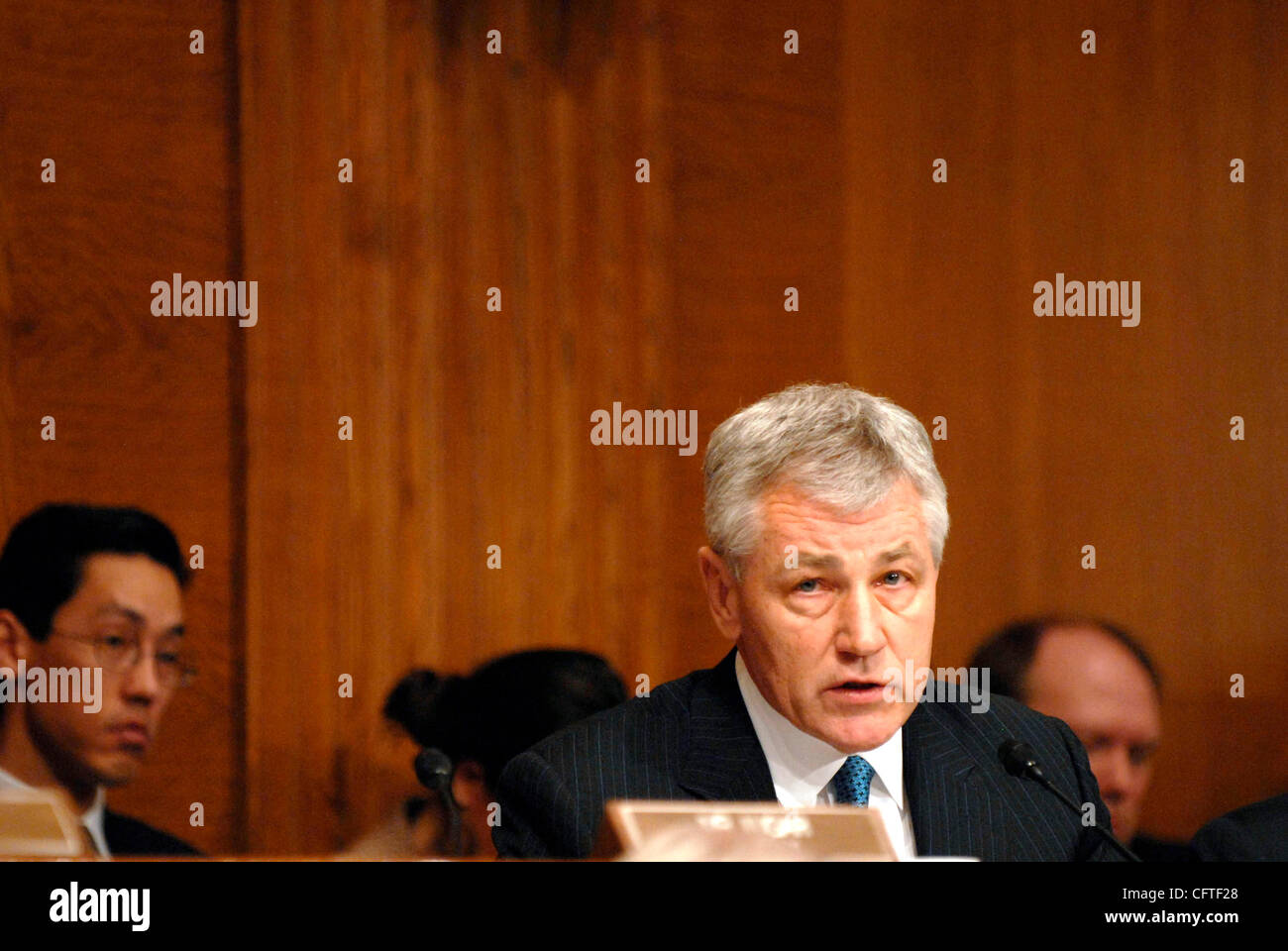 Jan 10, 2007; Washington, DC, USA; Senator CHUCK HAGEL (R-NE) pointedly questions Secretary of State Condoleezza Rice before the Senate Foreign Relations Committee about the President's plan to send over 21,000 more troops to Iraq. Mandatory Credit: Photo by Mark Murrmann/ZUMA Press. (©) Copyright 2 Stock Photo