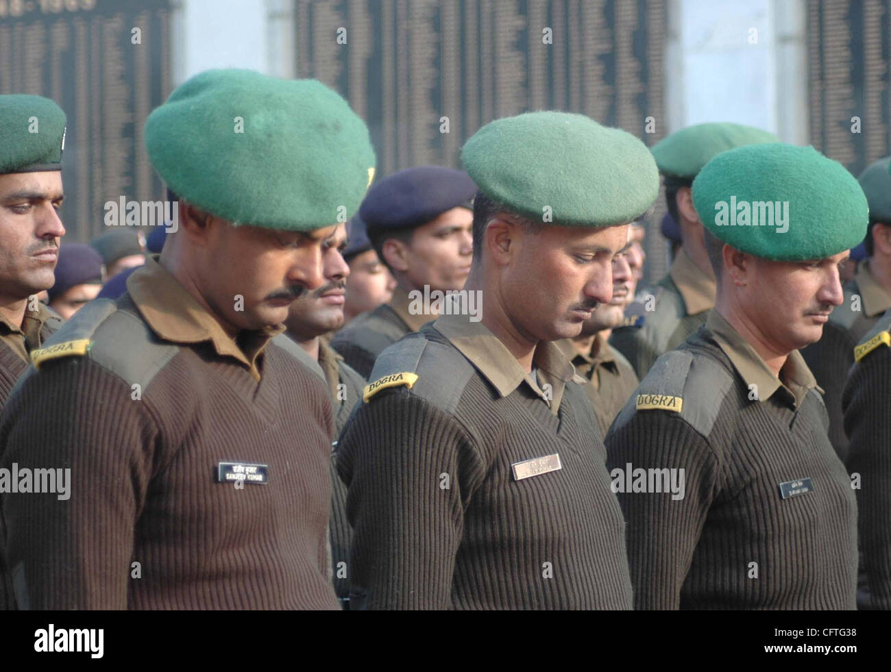 an indian Army soliders  during Raising Day celebrations of 15 Corps in indian control kashmir January 12, 2007. Army's 15 Corps, celebrated their 91st raising day at their headquarters in Srinagar, by remembering their dead colleagues, army authorities said. The Corps was raised during the second w Stock Photo