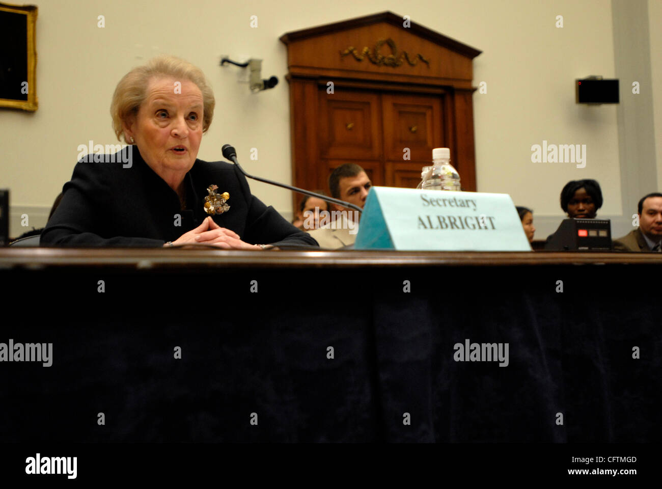 Jan 17, 2007; Washington, DC, USA; Former Secretary of State MADELINE ALBRIGHT testifies in front of the House Foreign Affairs Committee about her opinion on the current state of the wars in Iraq and Afghanistan. Mandatory Credit: Photo by Mark Murrmann/ZUMA Press. (©) Copyright 2007 by Mark Murrman Stock Photo