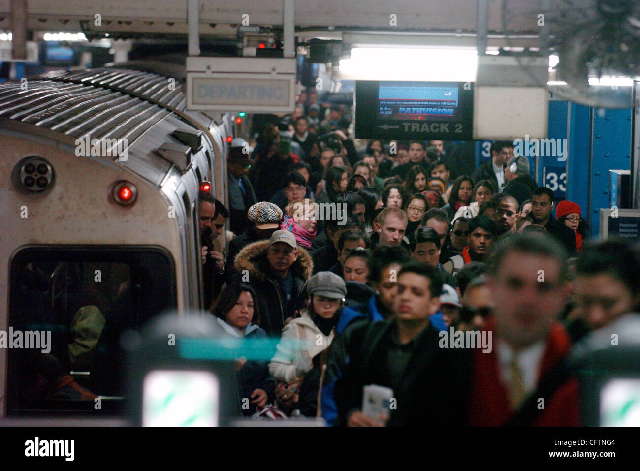 New York State Governor Eliot Spitzer rides a NJ PATH train from 33rd ...