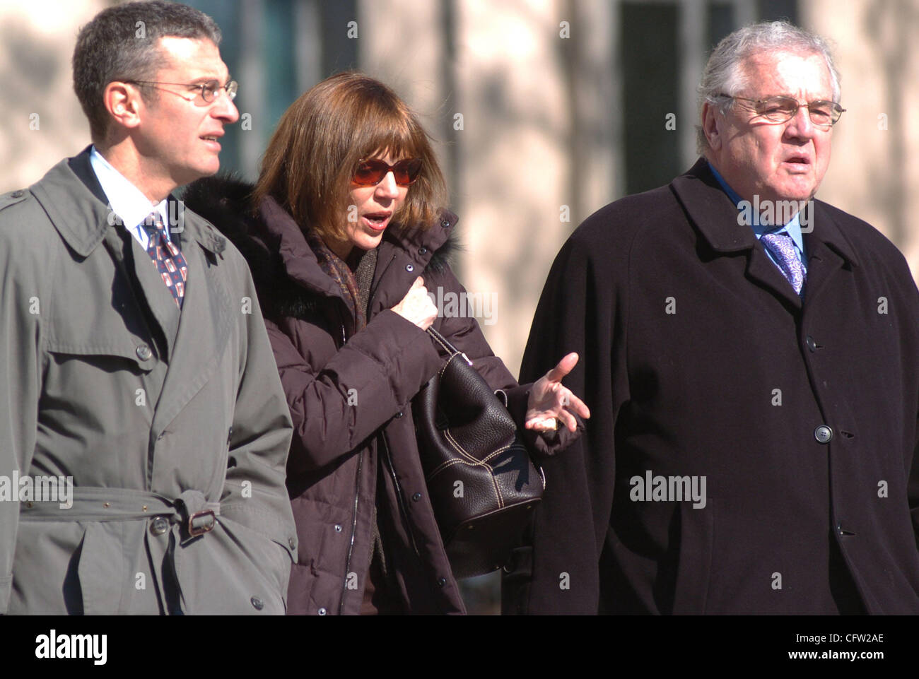 Jan 31, 2007 - Washington, DC, USA - REPORTER JUDITH MILLER, left, and her lawyer, Robert, Bennett, leave the U.S. District Court House in Washington, D.C., Jan. 31, 2007, after Miller finished testifying for the prosecution in the I. Lewis 'Scooter' Libby perjury trial.This is the second week of th Stock Photo