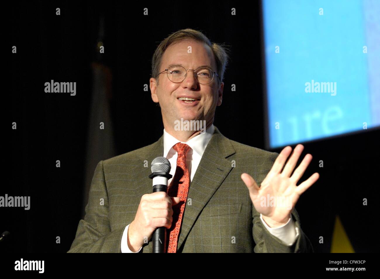 Feb 02, 2007 - San Jose, California, USA - Chief Executive Officer ERIC SCHMIDT addresses a gathering of Silicon Valley business and civic leaders at the San Jose McEnery Convention Center. (Credit Image: Â© Jerome Brunet/ZUMA Press) Stock Photo