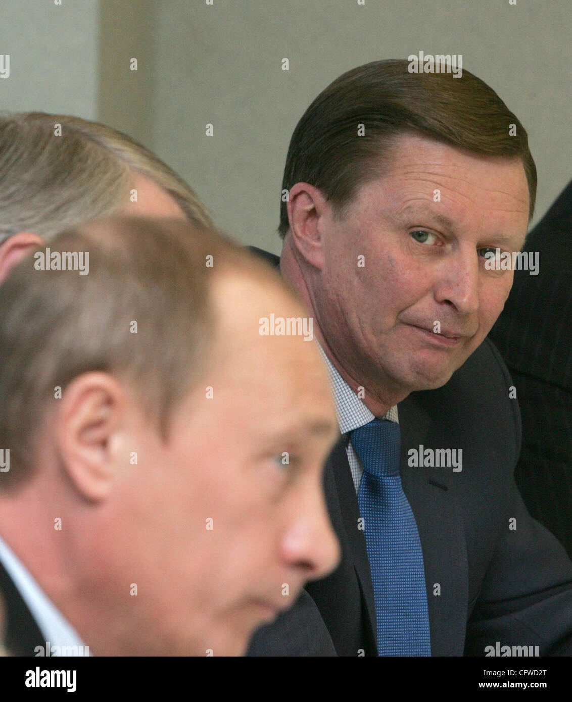 Vice Premier of russian goverment Sergei Ivanov(r) and President ...