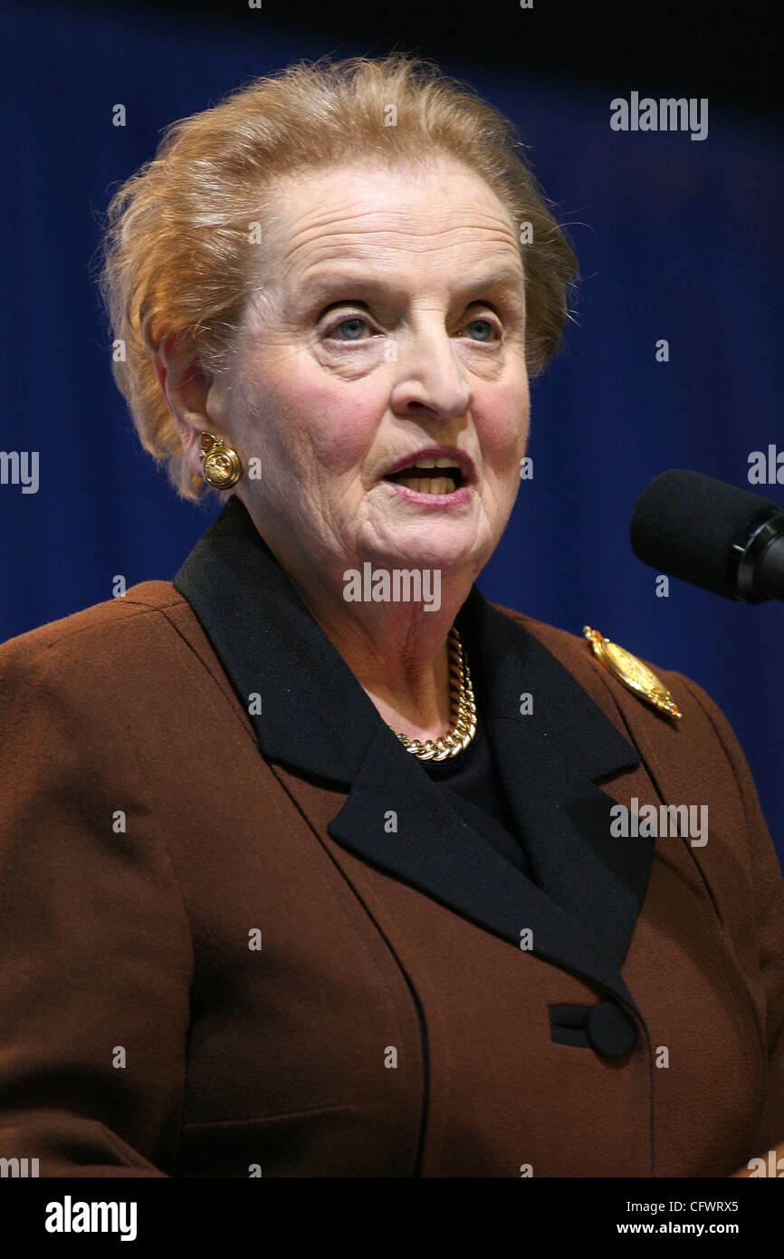 3/7/07 - MEDFORD, MA Former Secretary of State Madeline Albright gives a speech on the Middle East. Stock Photo