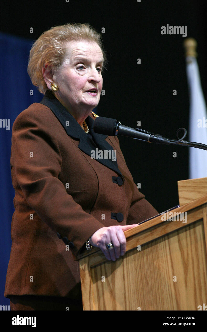 3/7/07 - MEDFORD, MA Former Secretary of State Madeline Albright gives a speech on the Middle East. Stock Photo