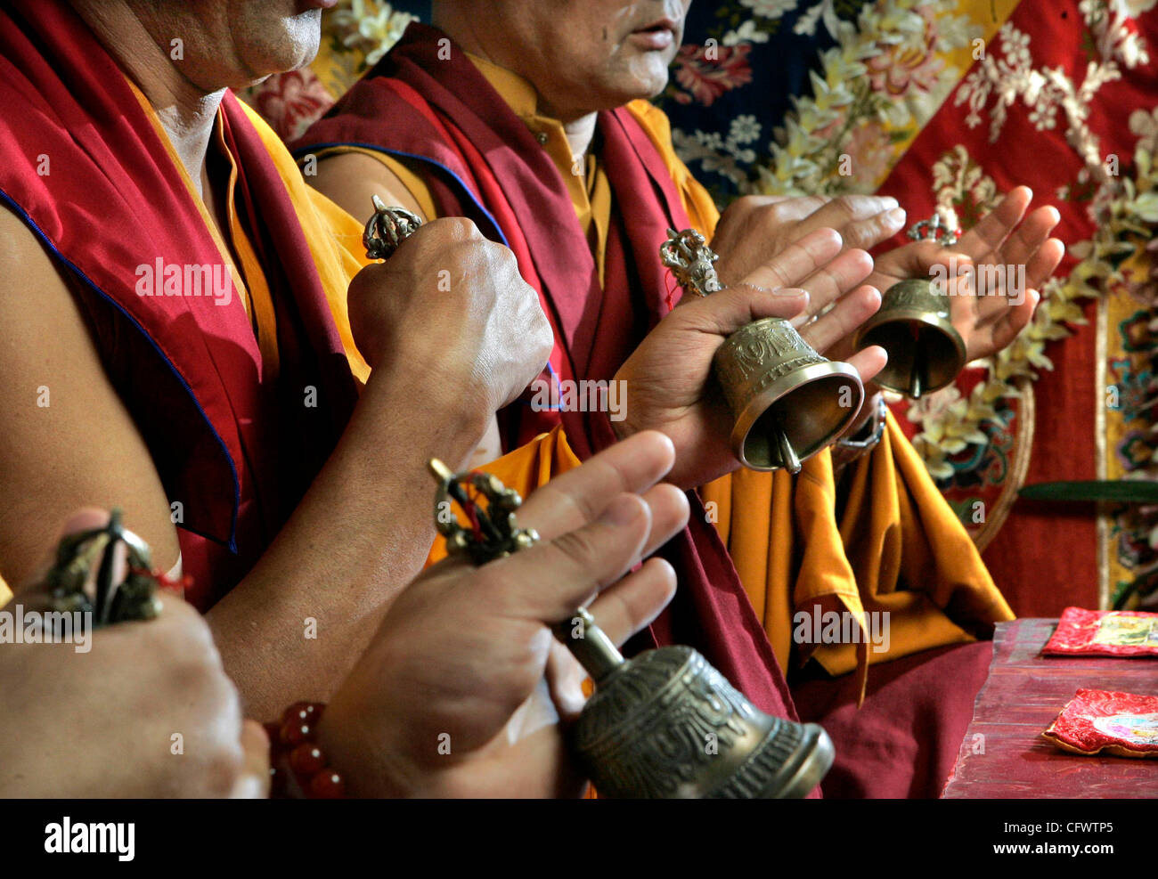 February 12, 2007, Escondido, California, USA Three lamas (monks) ring