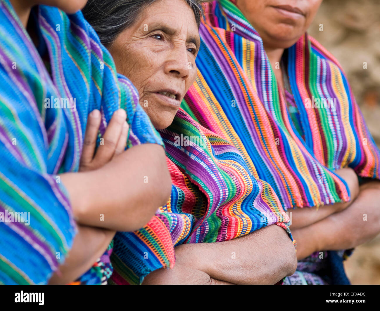 Guatemalan indigenous family in traditional clothing in Antiqua