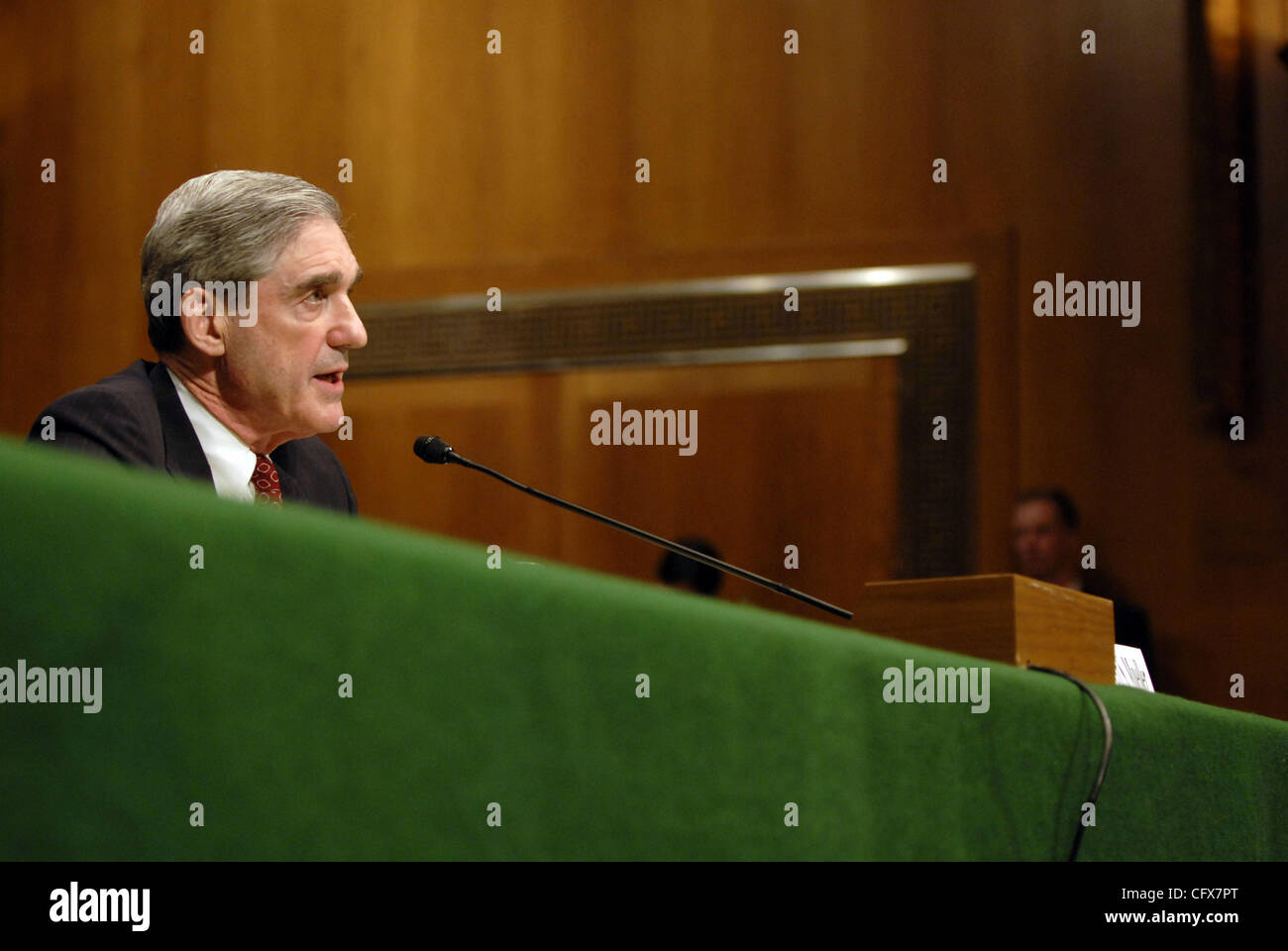 Mar 27, 2007 - Washington, DC, USA - FBI director ROBERT MUELLER testifies before the Senate Judiciary committee during an oversight hearing. Many members of the committee peppered Mueller with questions regarding the recently reported misuses of the USA Patriot Act and the firings of US Attorneys.  Stock Photo