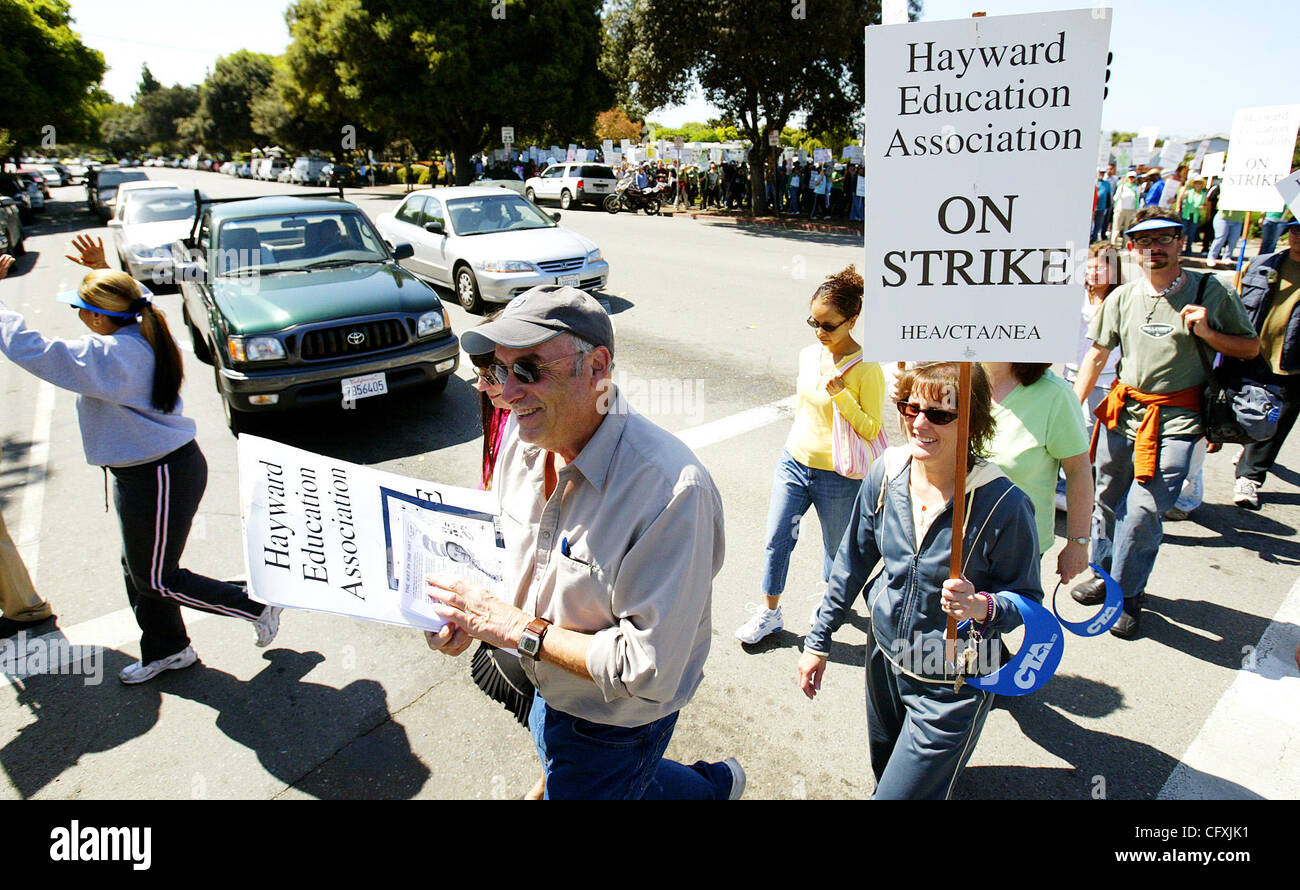 Hundreds of teachers and their supporters marched to the the Hayward Unified School District offices on Amador St. during a rally on Monday April 16, 2007 in Hayward, California. (Aric Crabb /The Oakland Tribune) Stock Photo