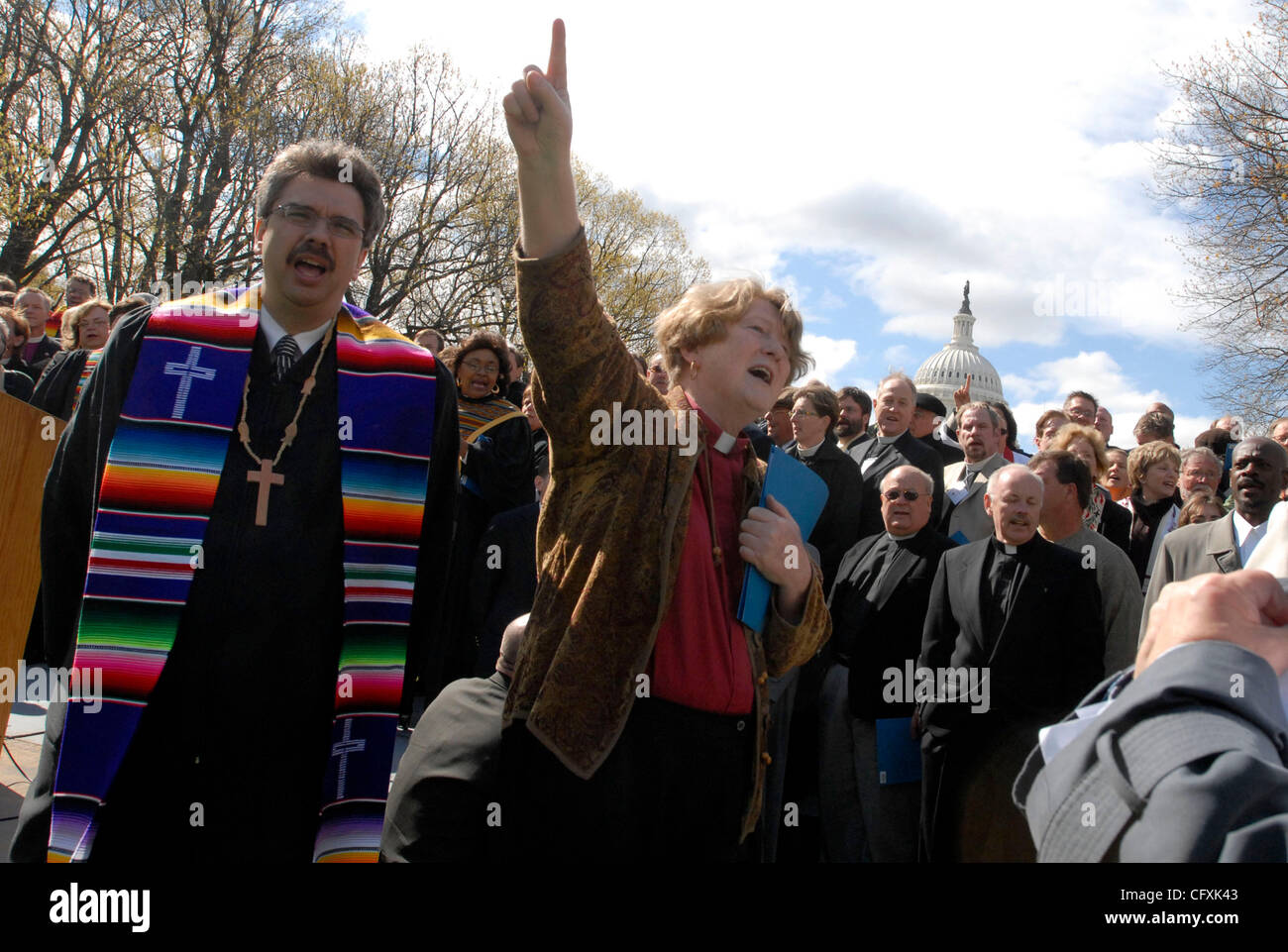 Apr 17, 2007 - Washington, DC, USA - Dr. MIGUEL DE LA TORRE and Rev. ERIN SWENSON join over 220 other religious leaders from around the United States near the Capitol to express support for anti-discrimination legislation, including the Matthew Shepard hate crime bill, being considered in Congress.  Stock Photo
