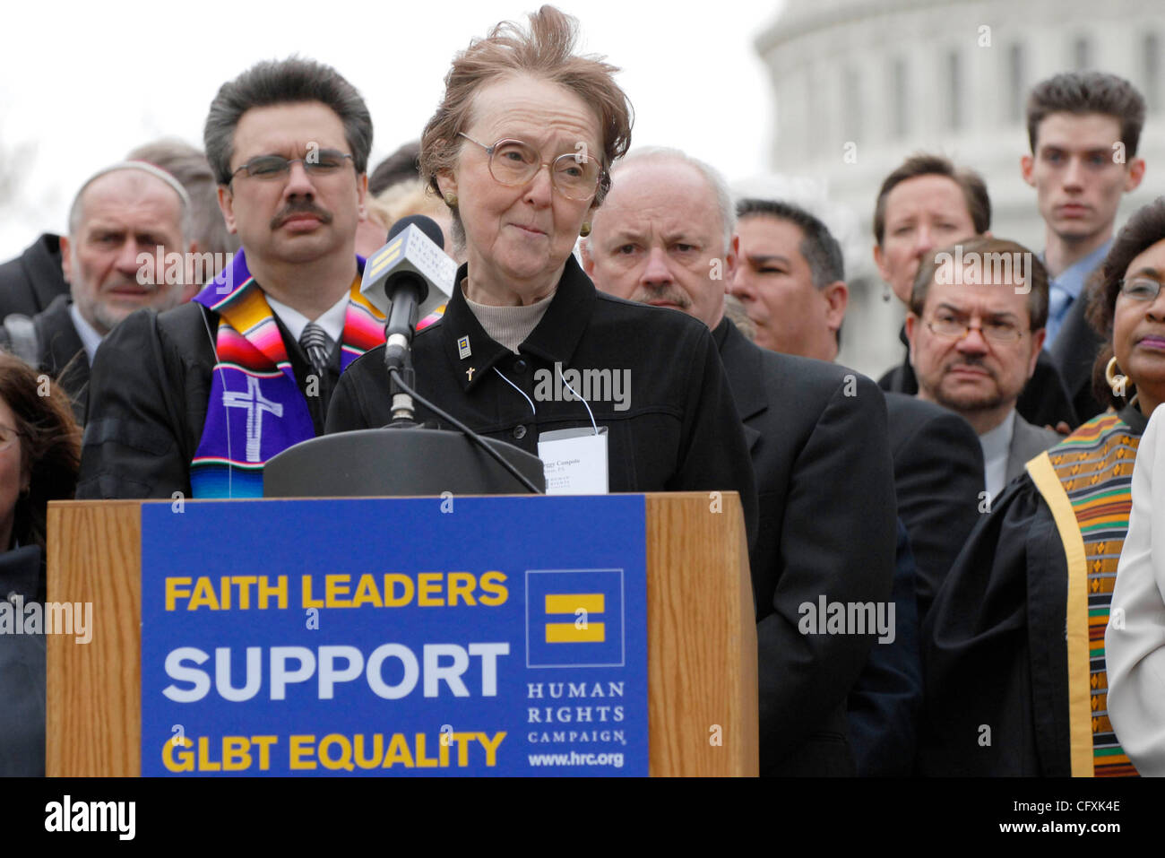 Apr 17, 2007 - Washington, DC, USA - Evangelical Christian leader PEGGY CAMPOLO speaks before 220 other religious leaders from around the United States near the Capitol to express support for anti-discrimination legislation, including the Matthew Shepard hate crime bill, being considered in Congress Stock Photo