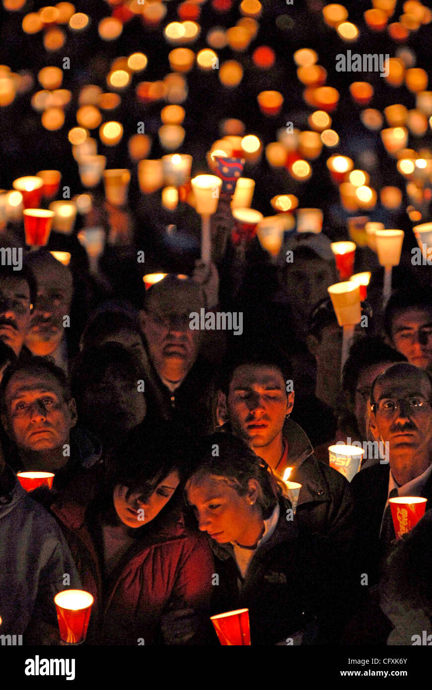Apr 17, 2007 - Blacksburg, VA, USA - 24 hours after South Korean Cho Seung-Hui, a 23-year-old Virginia Tech Senior, English major gunned down 32 and then took his own life in the Virginia Tech massacre. The deadliest mass shooting in U.S. history and one of the worst ever. Cho in the USA since 1992, Stock Photo