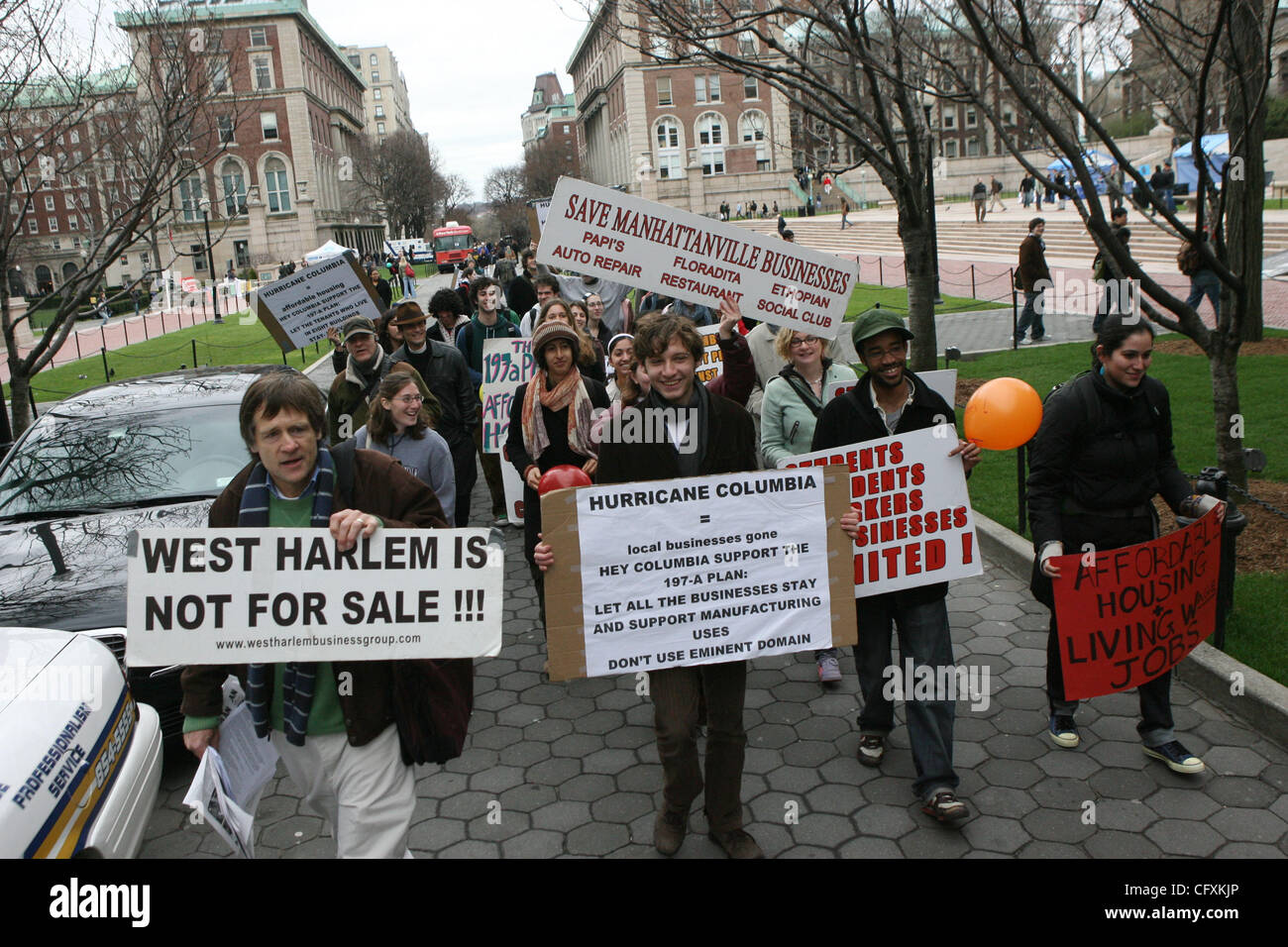 Students and area residents at  Columbia University rally to the Columbia president home on Morningside and 116th. St. to protest the future and the implications of the proposed Columbia expansion. Photo Credit: Mariela Lombard/ZUMA Press. Stock Photo