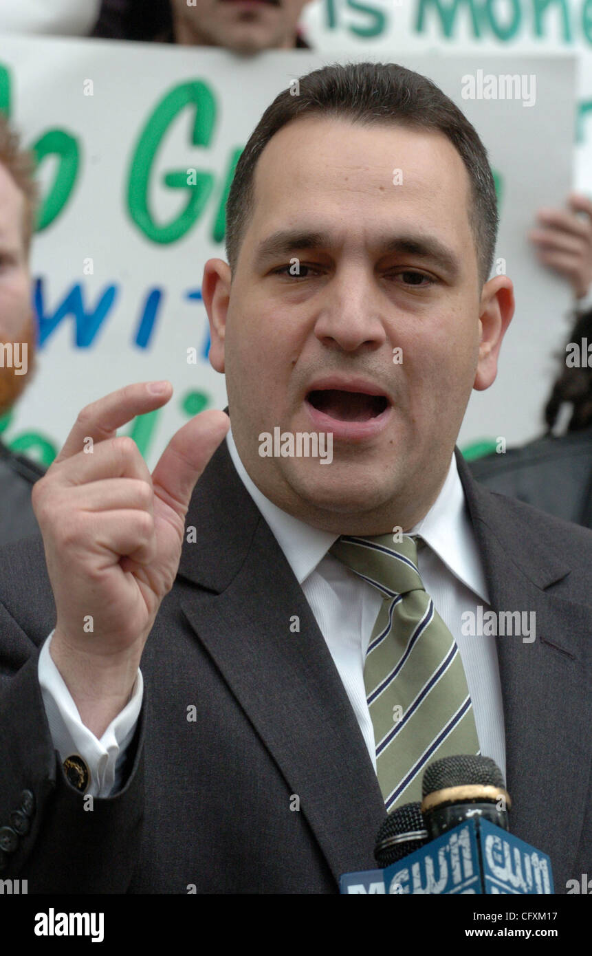 Councilman Hiram Monserrate speaks as PediCab owners, drivers and