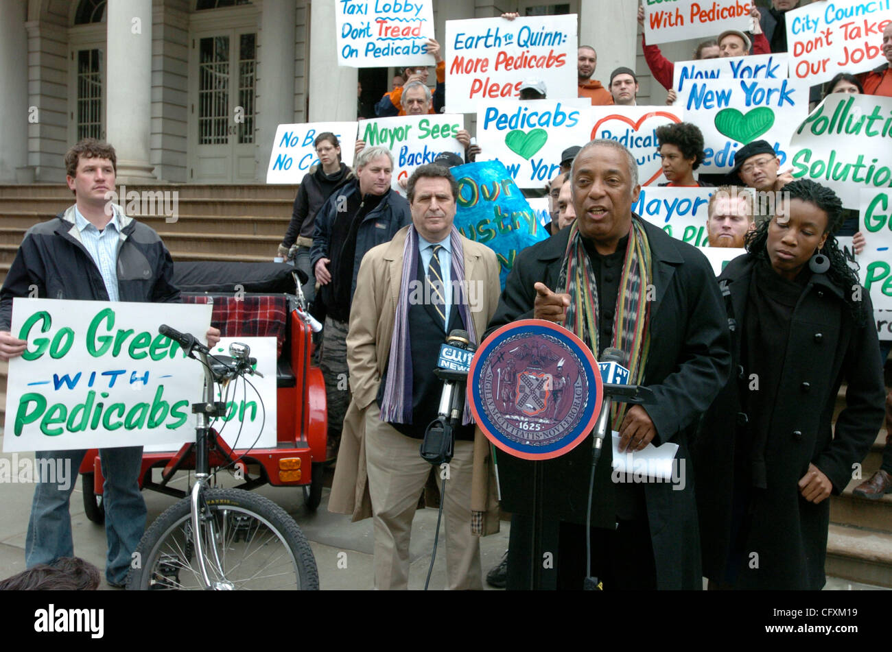 Councilman Charles Barron speaks as PediCab owners, drivers and