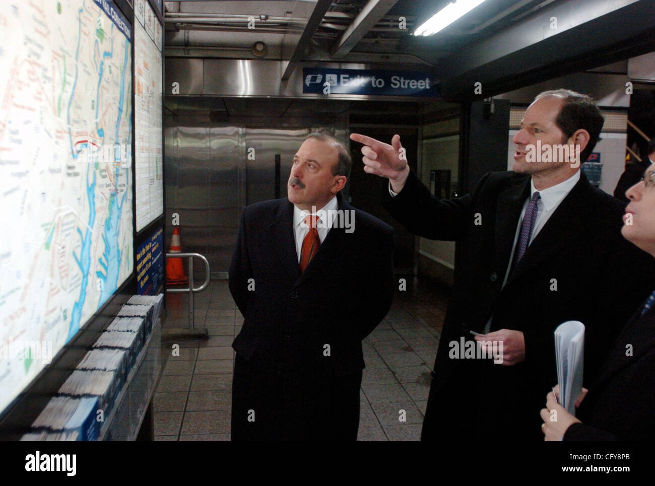 New york state governor eliot spitzer rides a nj path train from 33rd