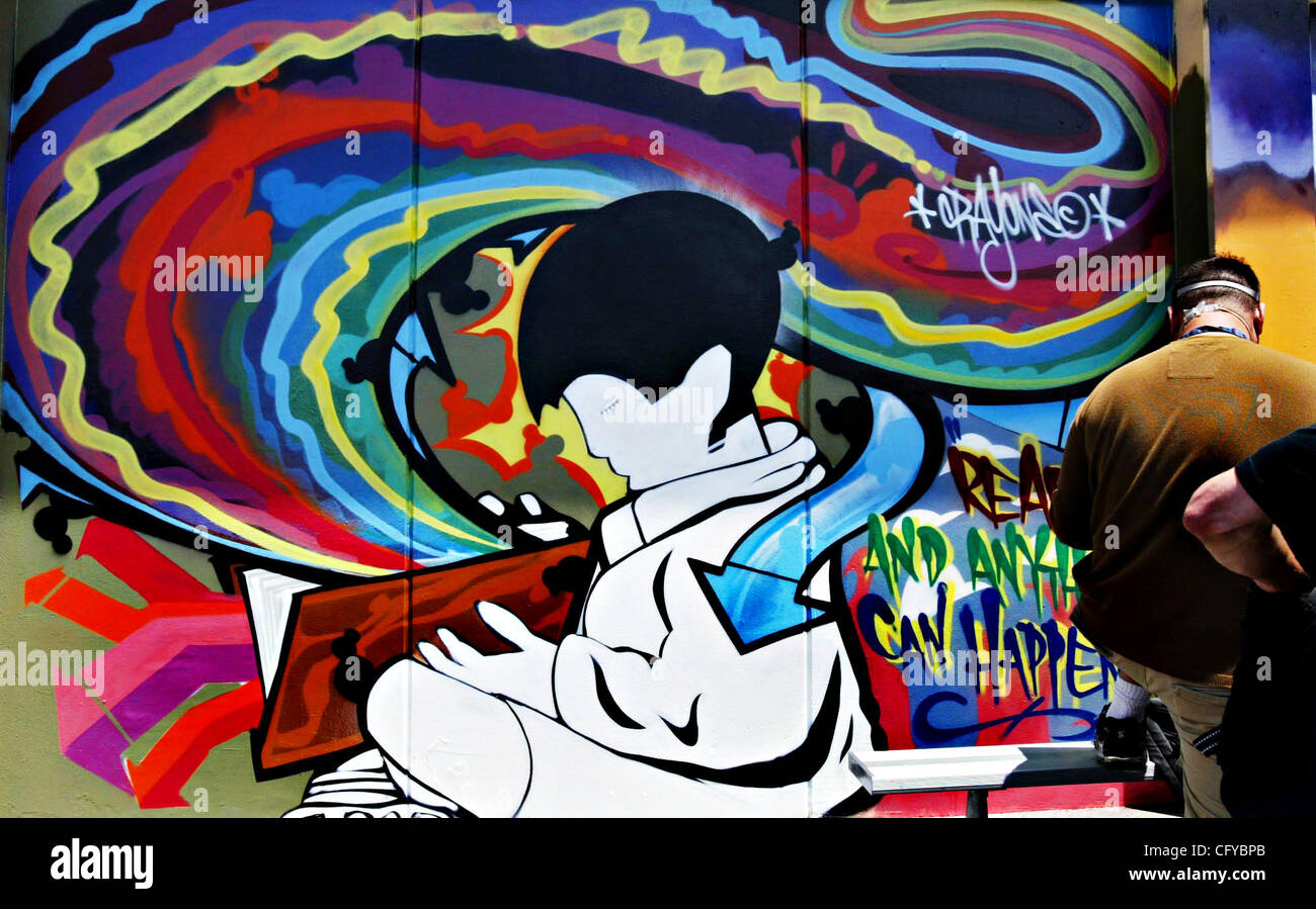 Graffiti murals were painted on the walls during the Skool Yard Skolarz