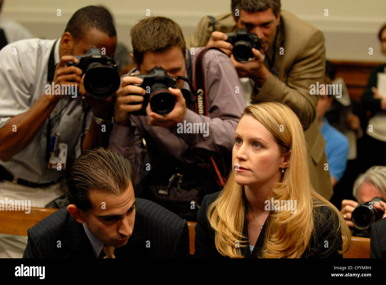 May 23, 2007 - Washington, DC, USA - Former Justice Department liaison to the White House, MONICA GOODLING, prepares to testify before the House Judiciary committee about her role in the firing of US attorneys in late 2006 and early 2007. (Credit Image: Â© Mark Murrmann/ZUMA Press) Stock Photo