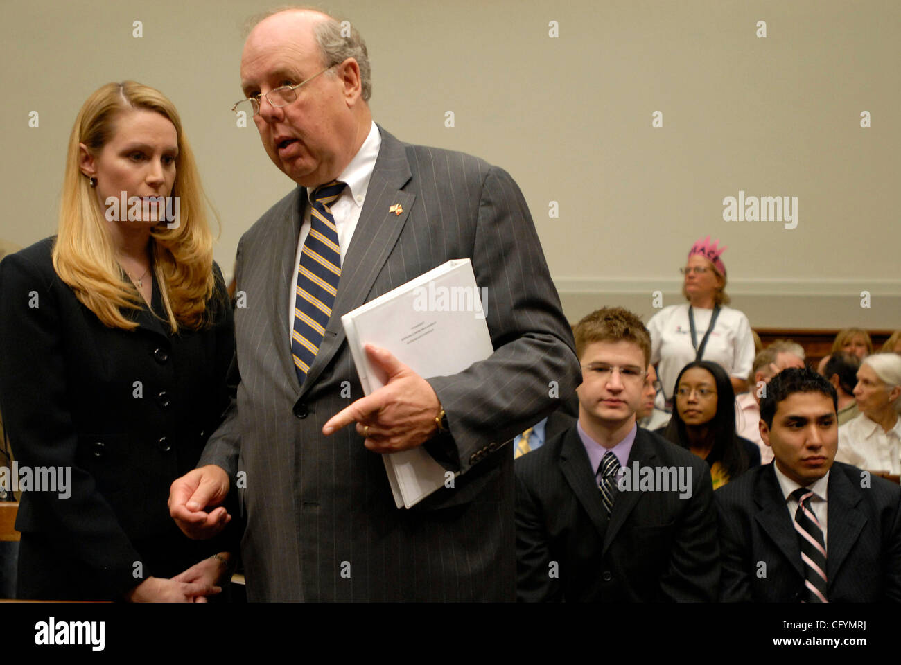May 23, 2007 - Washington, DC, USA - Former Justice Department liaison to the White House, MONICA GOODLING, meets with her lawyer, JOHN DOWD prior to testifying before the House Judiciary committee about her role in the firing of US attorneys in late 2006 and early 2007. Goodling denied taken a majo Stock Photo