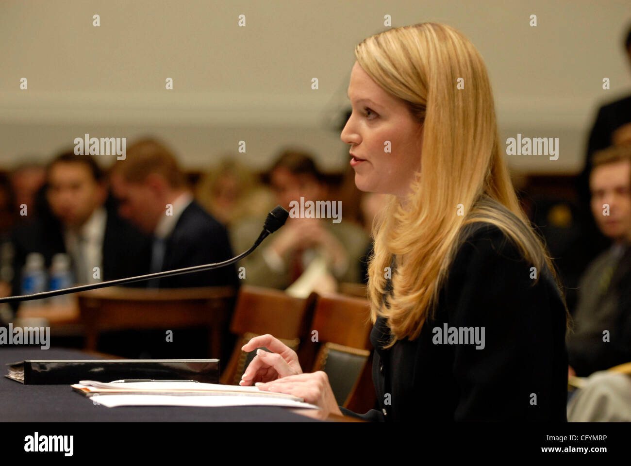 May 23, 2007 - Washington, DC, USA - Former Justice Department liaison to the White House, MONICA GOODLING, testfies before the House Judiciary committee about her role in the firing of US attorneys in late 2006 and early 2007. Goodling denied taken a major part in the scandal.  (Credit Image: © Mar Stock Photo